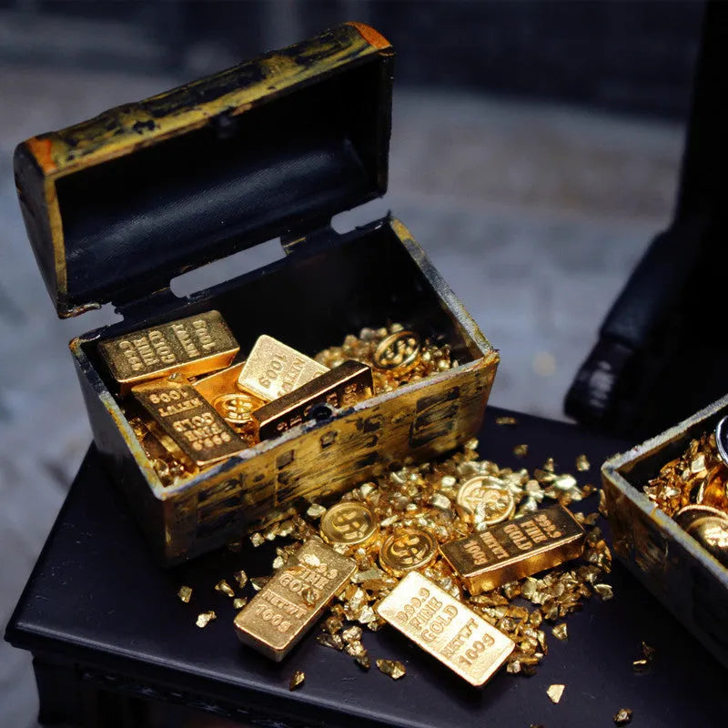 Alloy gold coin treasure box dollhouse accessories miniature ornaments set