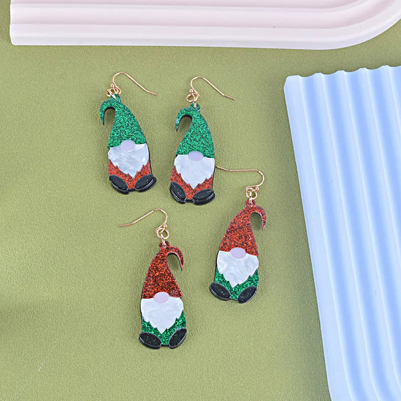 Santa Claus acrylic fashion earrings with cartoon character design in red and green colour options