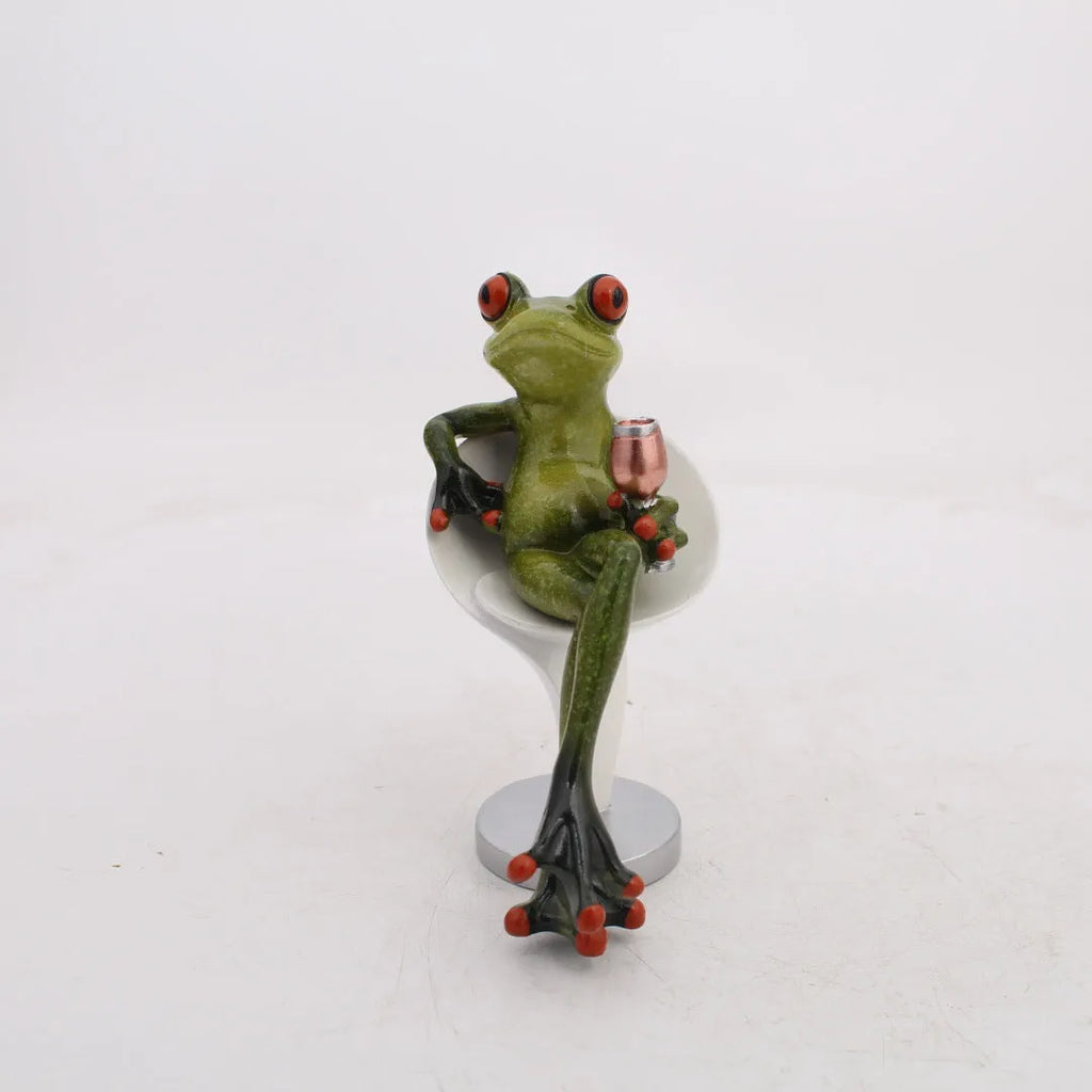 Pastoral style synthetic resin frog decoration figurine for home shelf display.