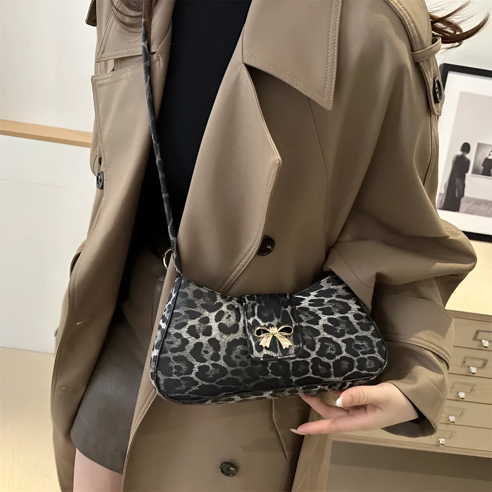 Women's casual PU leather handbag with sandwich pocket in black, brown, coffee, or khaki colour