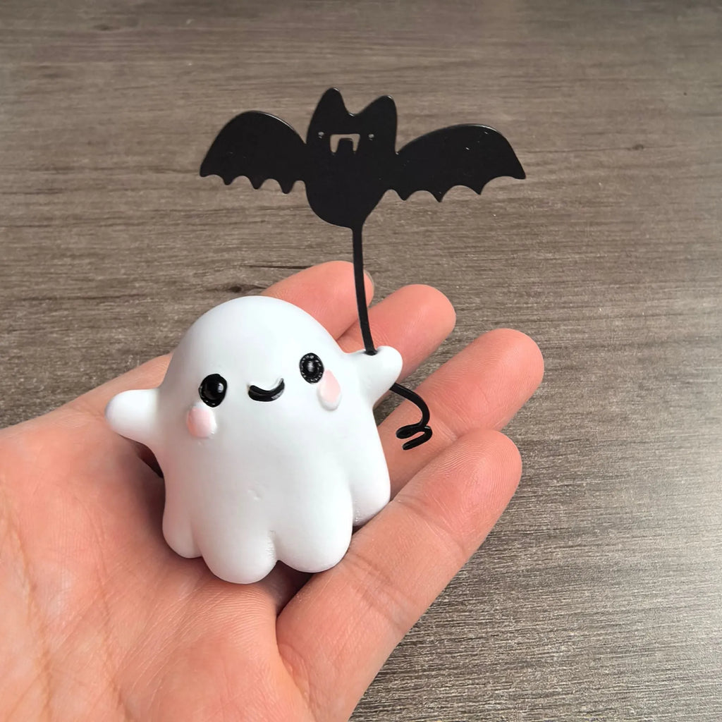 Mini ghost walking dog statue Halloween decoration with bat motif