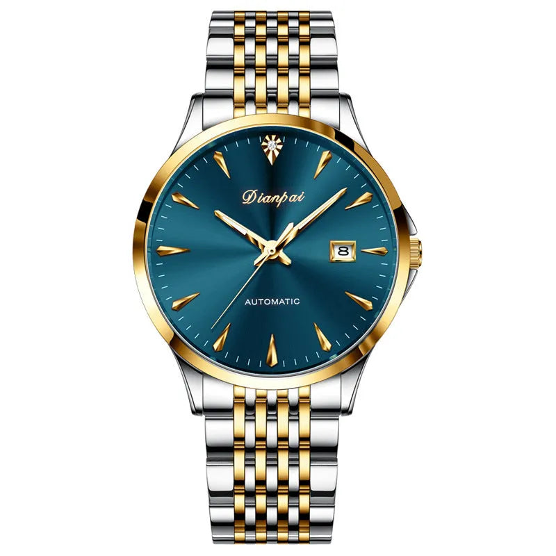 Men's automatic mechanical watch with stainless steel case and simple dial