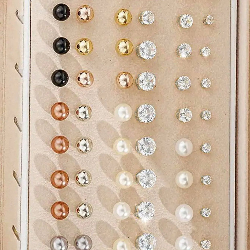 108-piece set of geometric pearl earrings with gold and yellow electroplated finishes without box packaging