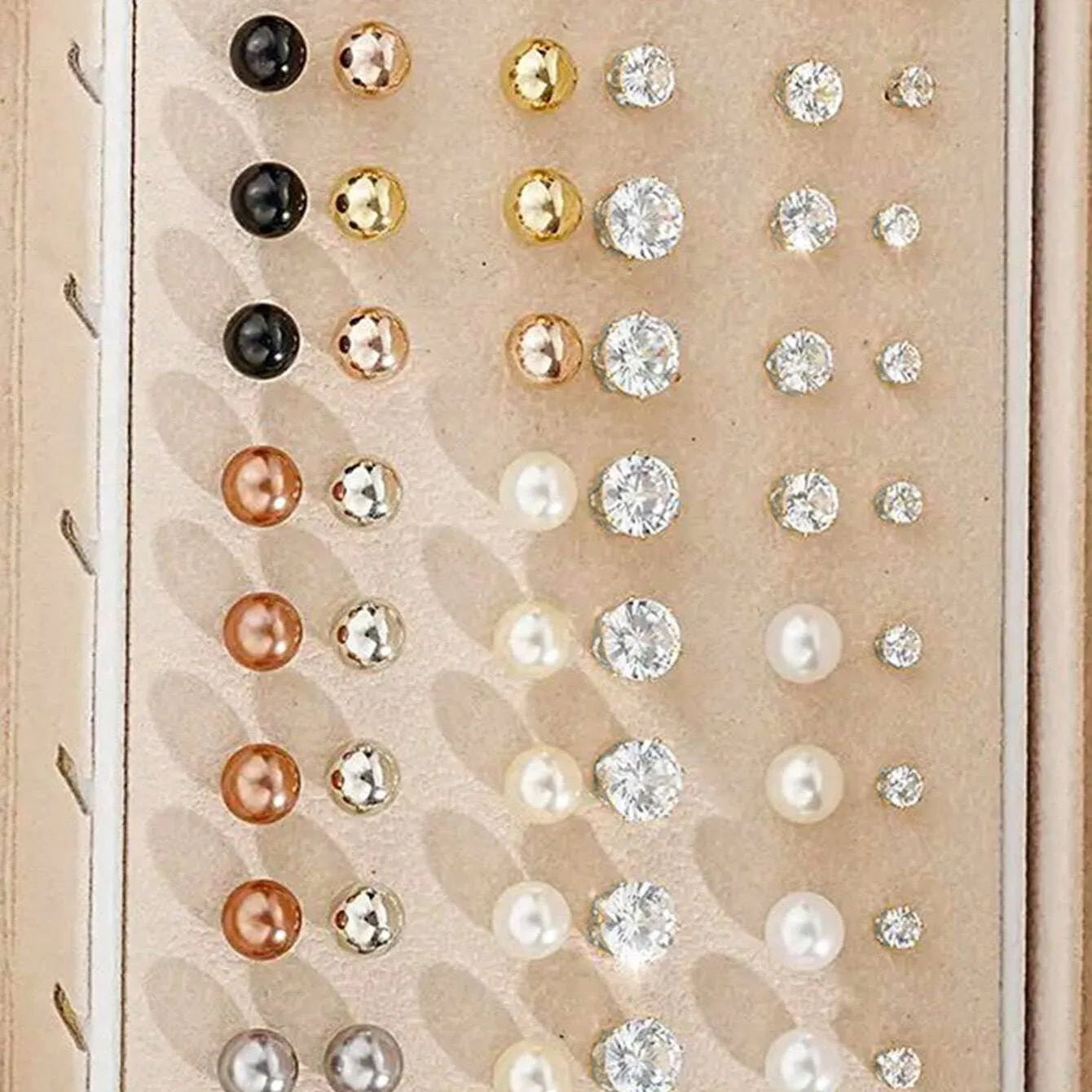 108-piece set of geometric pearl earrings with gold and yellow electroplated finishes without box packaging