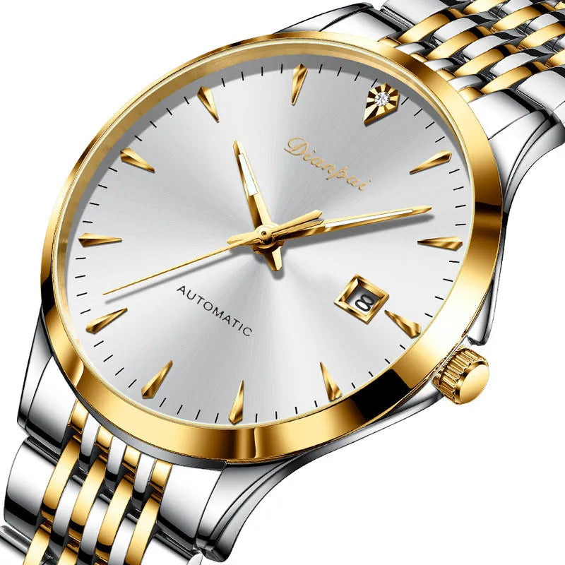 Men's automatic mechanical watch with stainless steel case and simple dial