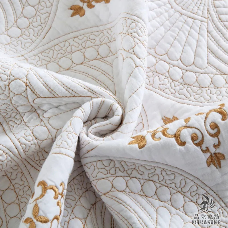 European-style embroidered cotton bed cover set with two pillowcases for 1.8m beds