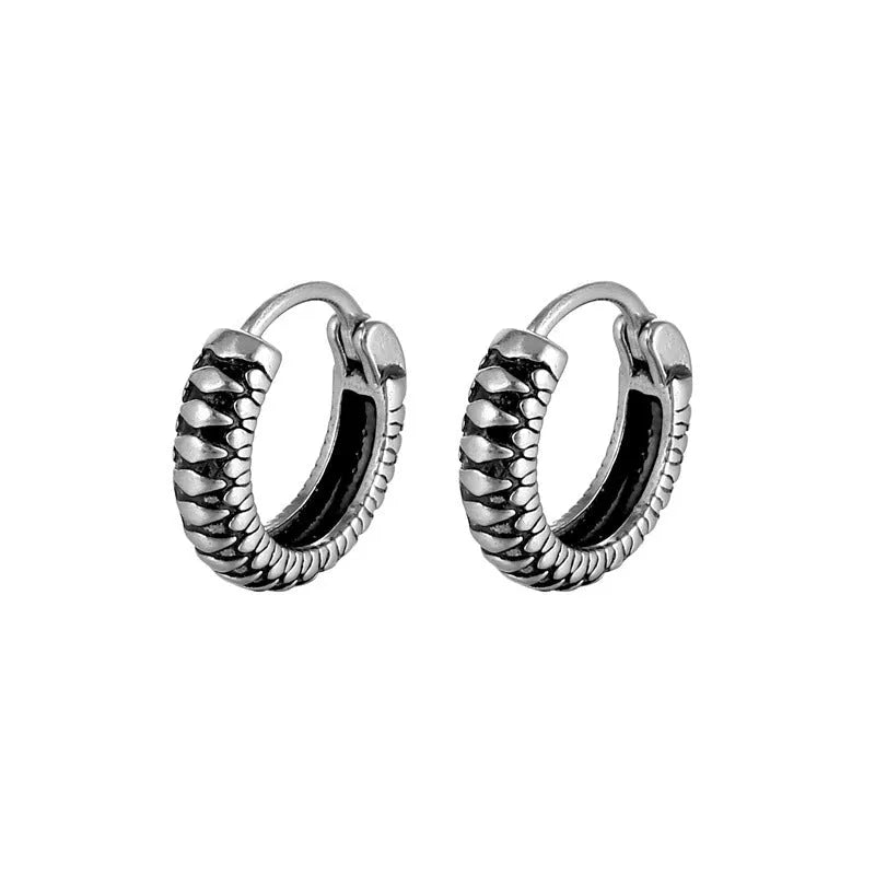 Geometric round retro twist earrings with striped patterns in silver titanium steel
