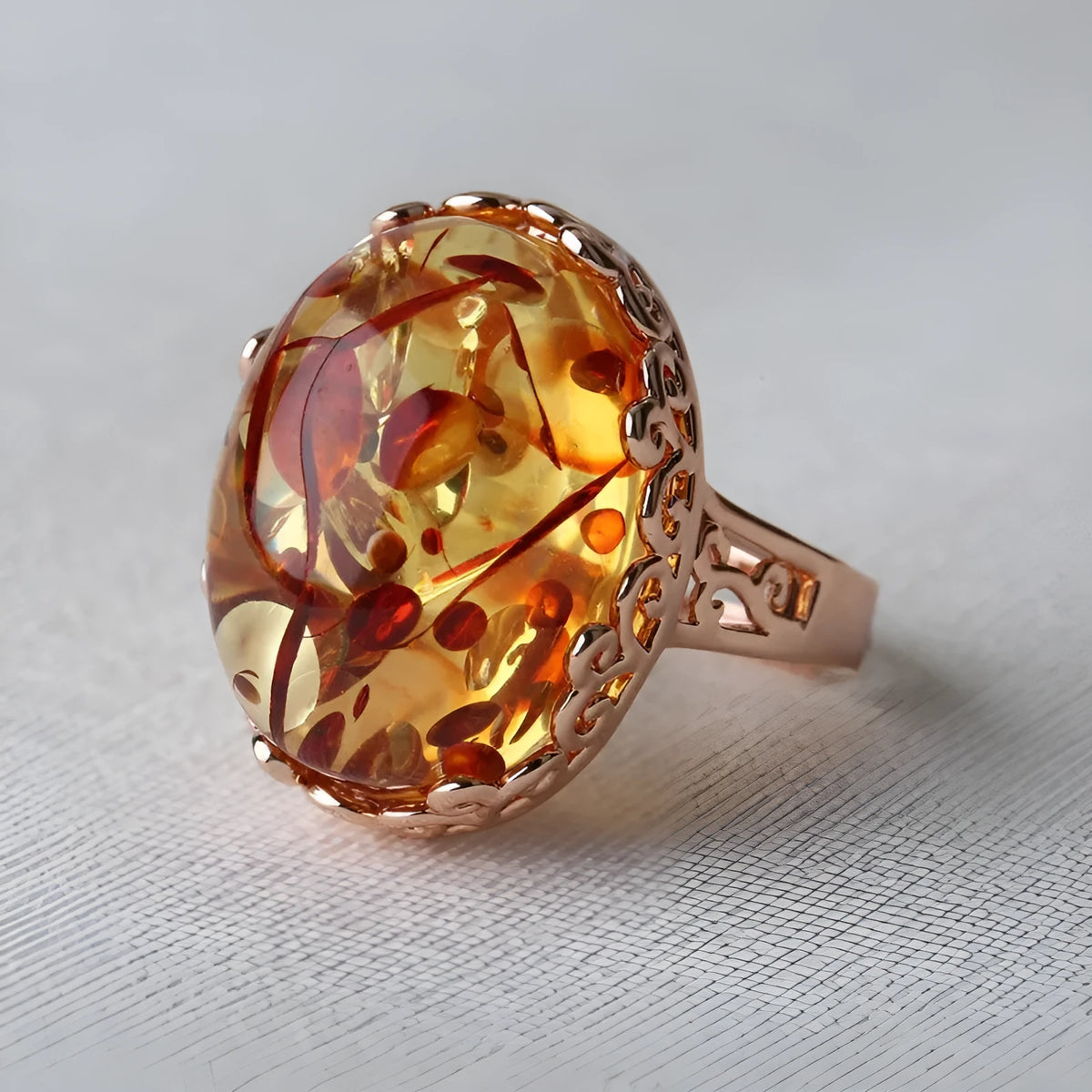 Beeswax amber ring with adjustable alloy band in retro ethnic style