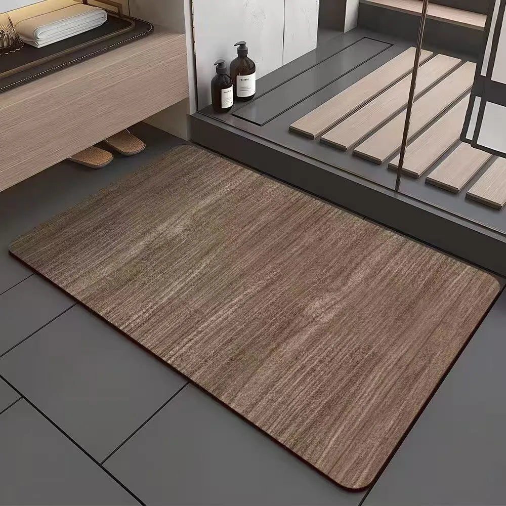 Square diatom ooze floor mat with wood grain pattern for bathroom use