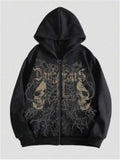 Black hooded men's sweatshirt featuring a detailed skull hot stamp print on the front.