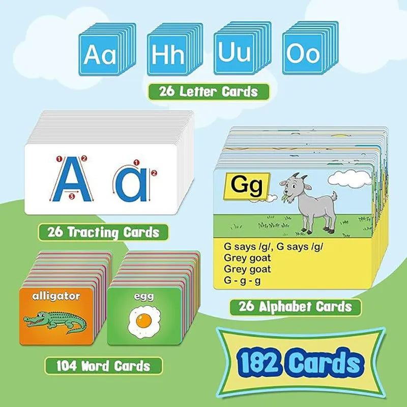Alphabet learning chart sleeve table with word cards, letter cards, picture cards and letter songs