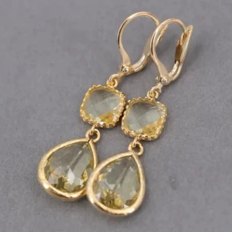 Retro geometric crystal fringe earrings with water droplet shapes in electroplated gold colour