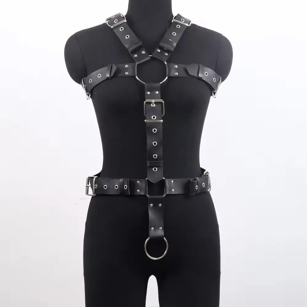 Black patent leather bustier shapewear with a thin width and pin buckle closure.