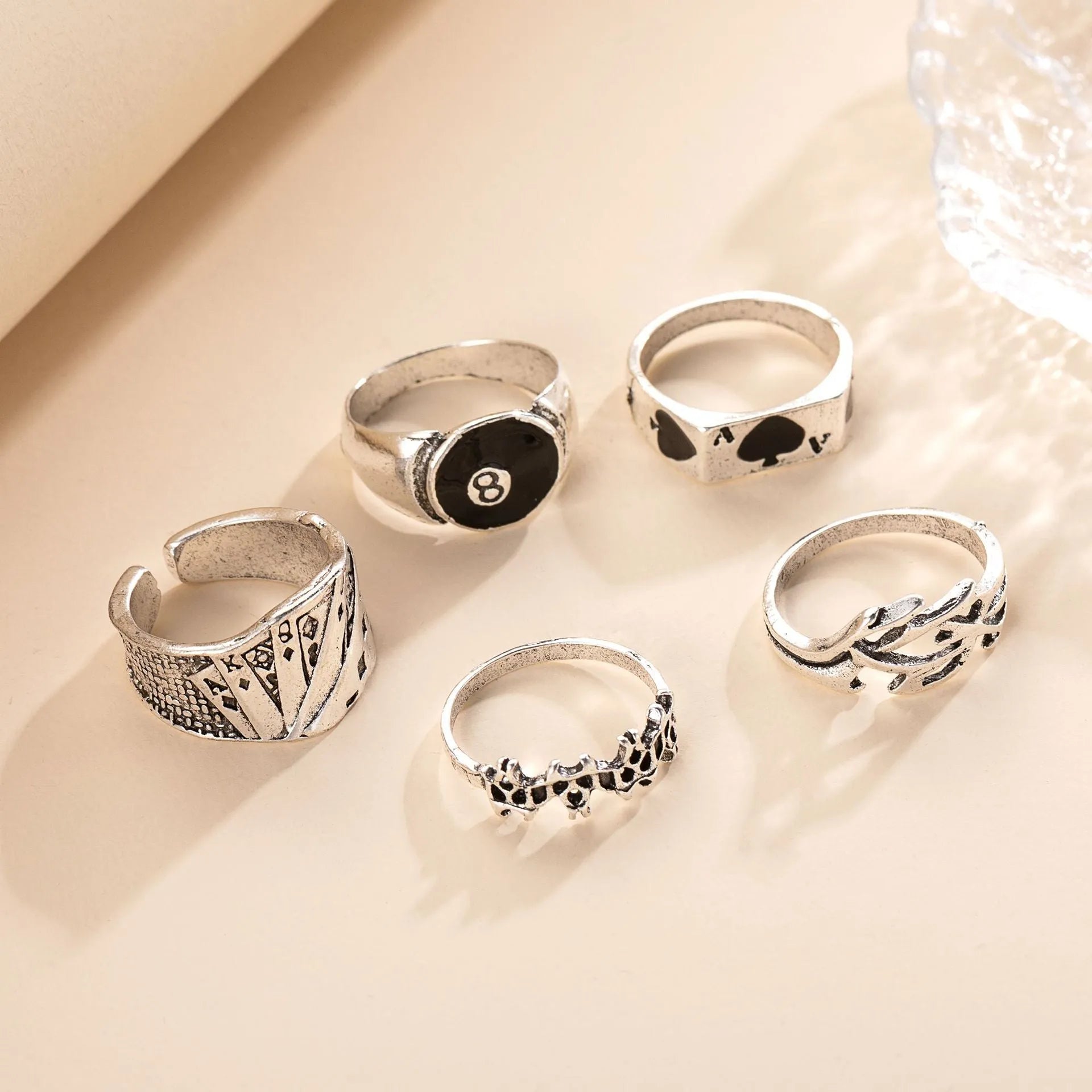 Black alloy ring with retro poker spade card design for women