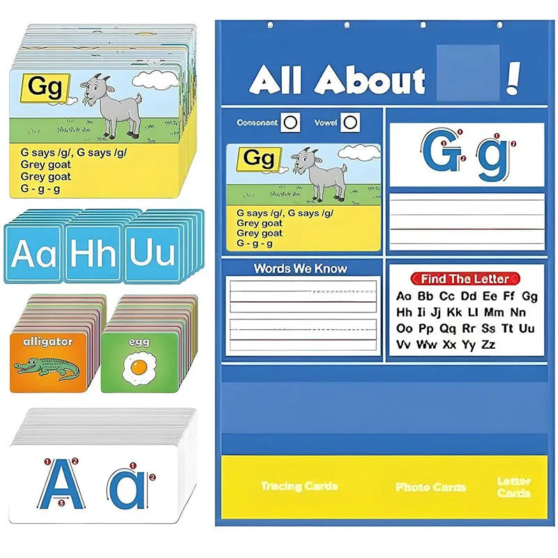 Alphabet learning chart sleeve table with word cards, letter cards, picture cards and letter songs