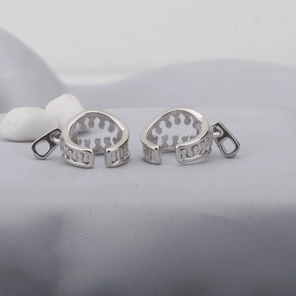 Copper geometric ear bone clips with zipper design in silver ES862 colour