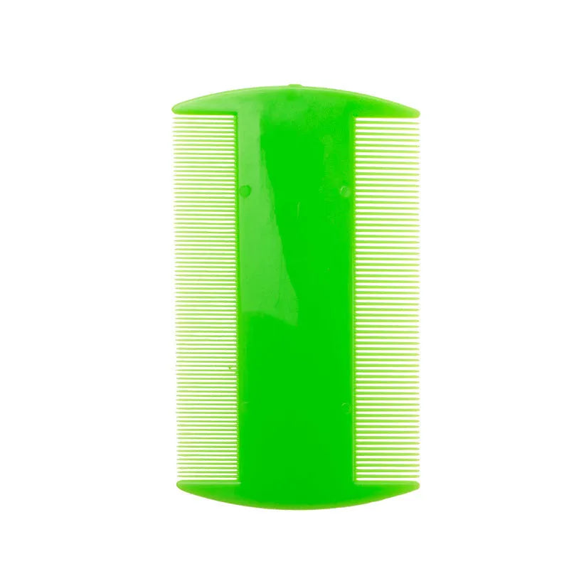 A double-edged fine-toothed plastic comb for flea and lice removal, shown in colour options.