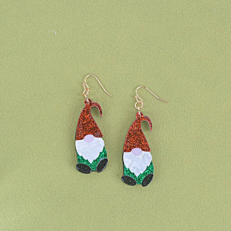 Santa Claus acrylic fashion earrings with cartoon character design in red and green colour options