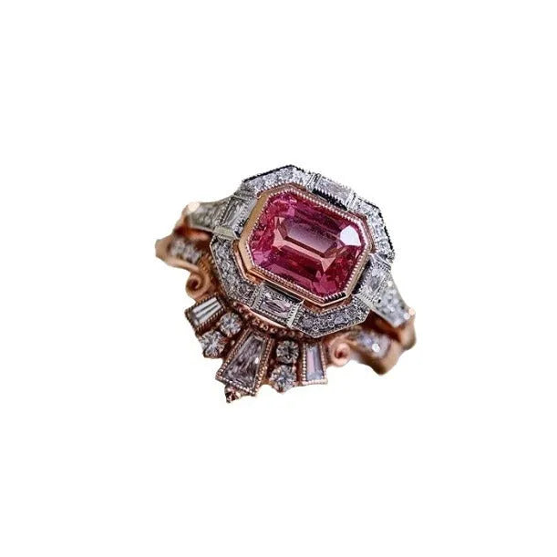 Rose gold geometric women's fashion ring with European retro styling on finger