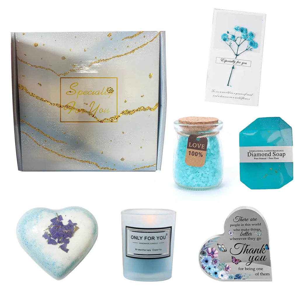 Soy wax aromatherapy candle bath set gift box in modern simplicity style, showing colour variation options