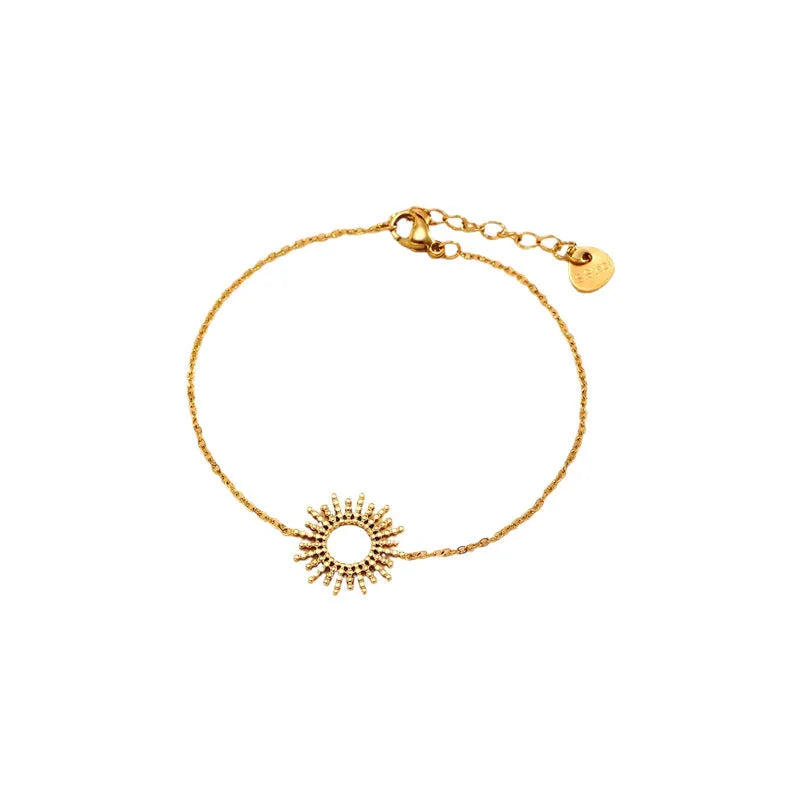 Sunflower Series yellow gold 14K plated stainless steel necklace and bracelet set with geometric chain design