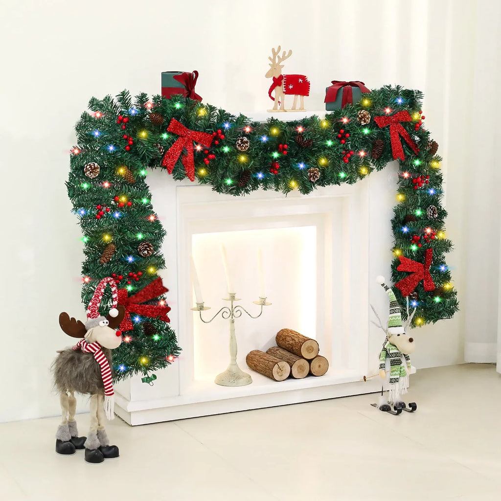 Christmas rattan decoration with pine cone bow and LED lighting options