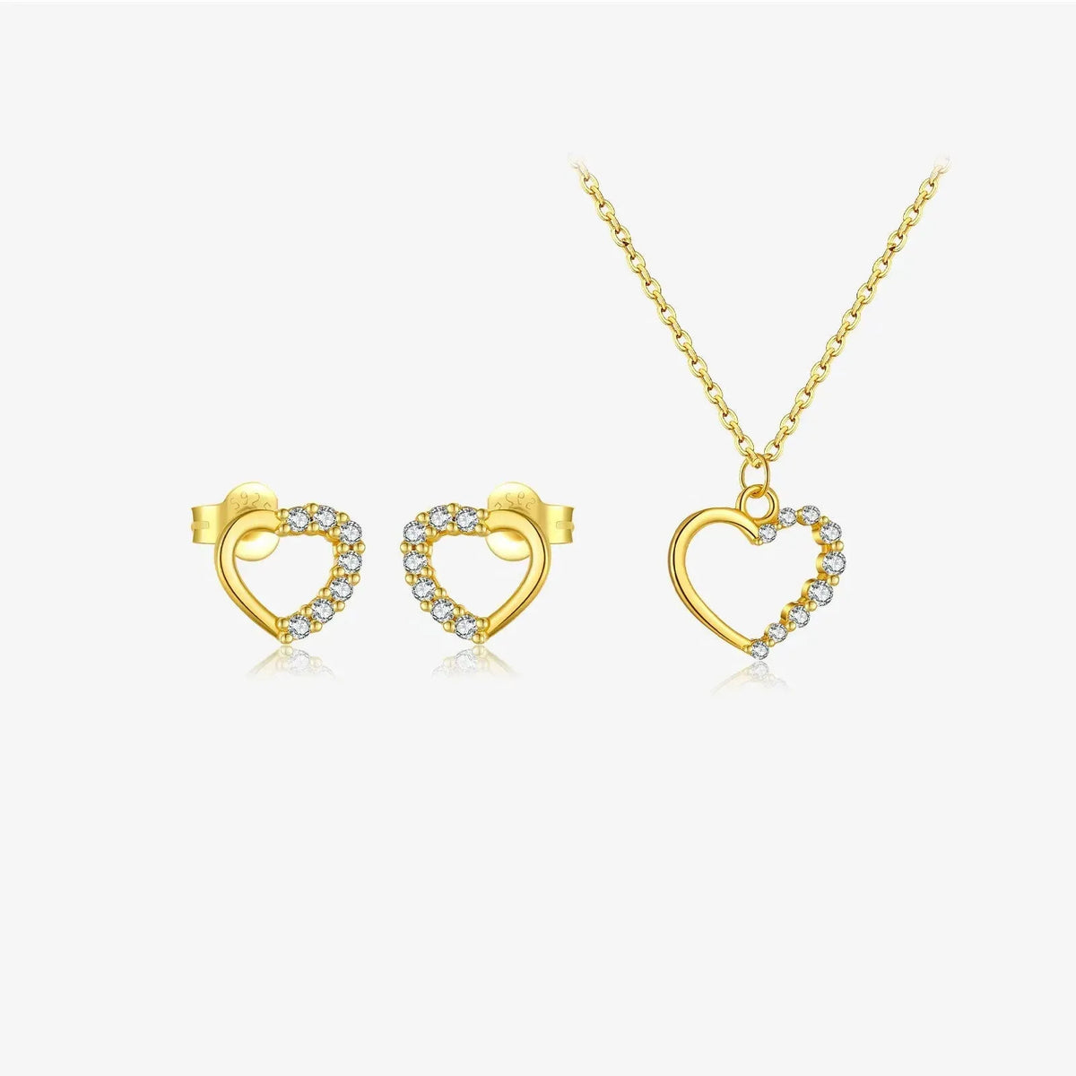 S925 sterling silver hollow heart pendant necklace on a chain with a gold plated finish.