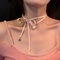 Women's ribbon love pendant fashion necklace on clavicle chain length