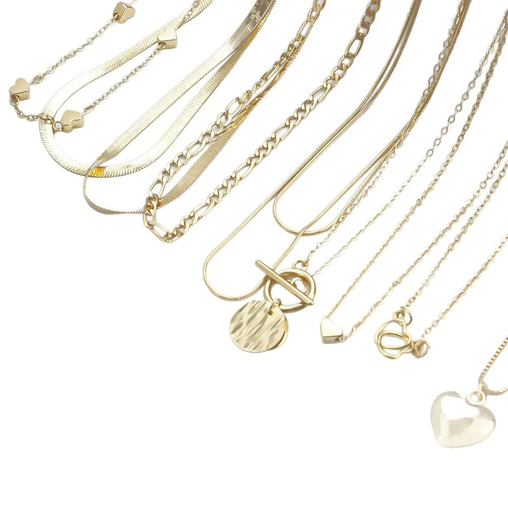 10-piece gold electroplated women's necklace set with adjustable snake chain from 21cm to 50cm length
