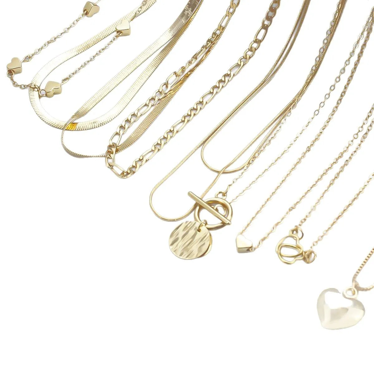 10-piece gold electroplated women's necklace set with adjustable snake chain from 21cm to 50cm length