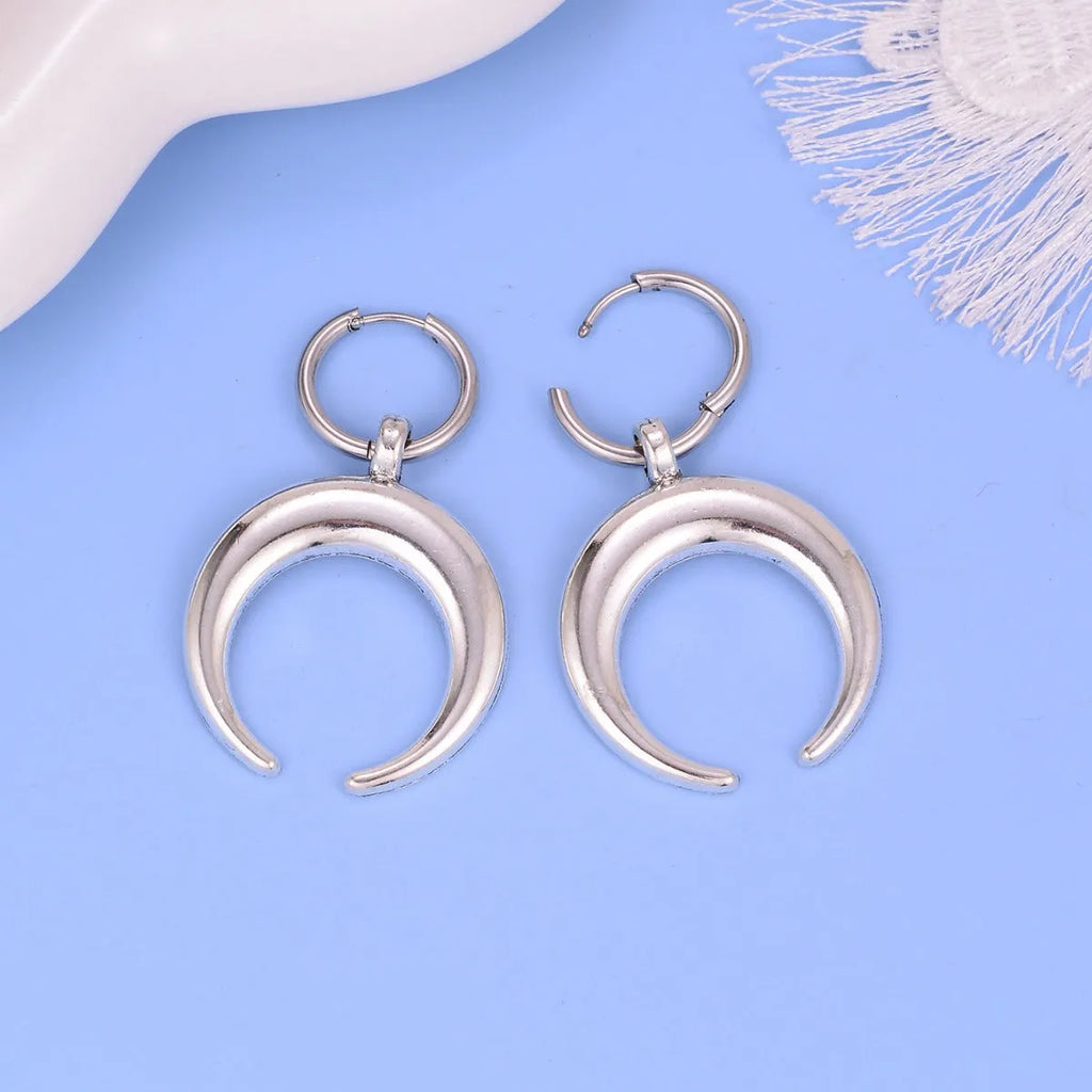 Silver 18K gold plated alloy gothic moon ear clip earrings with geometric punk style for women