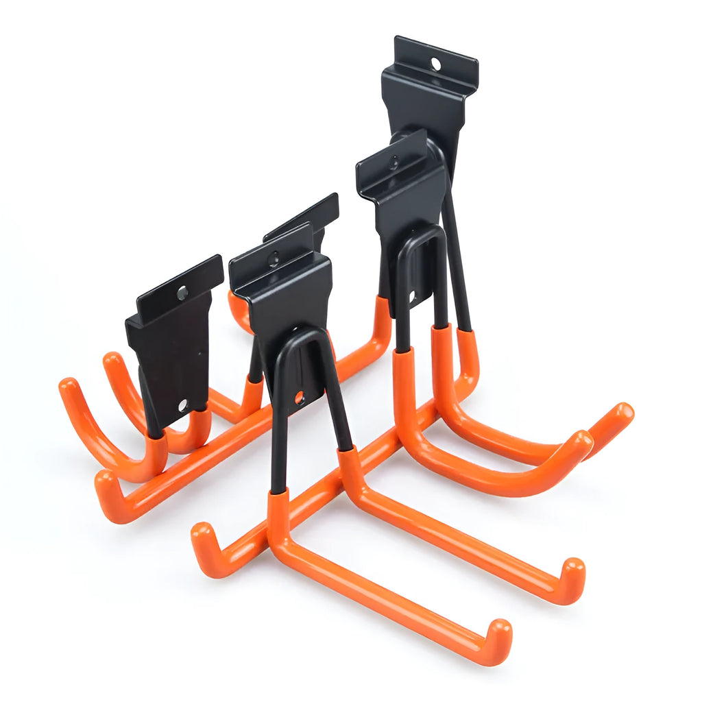 Carbon steel wire-wrap board storage hook in bright orange, black, or grey with mounting screws