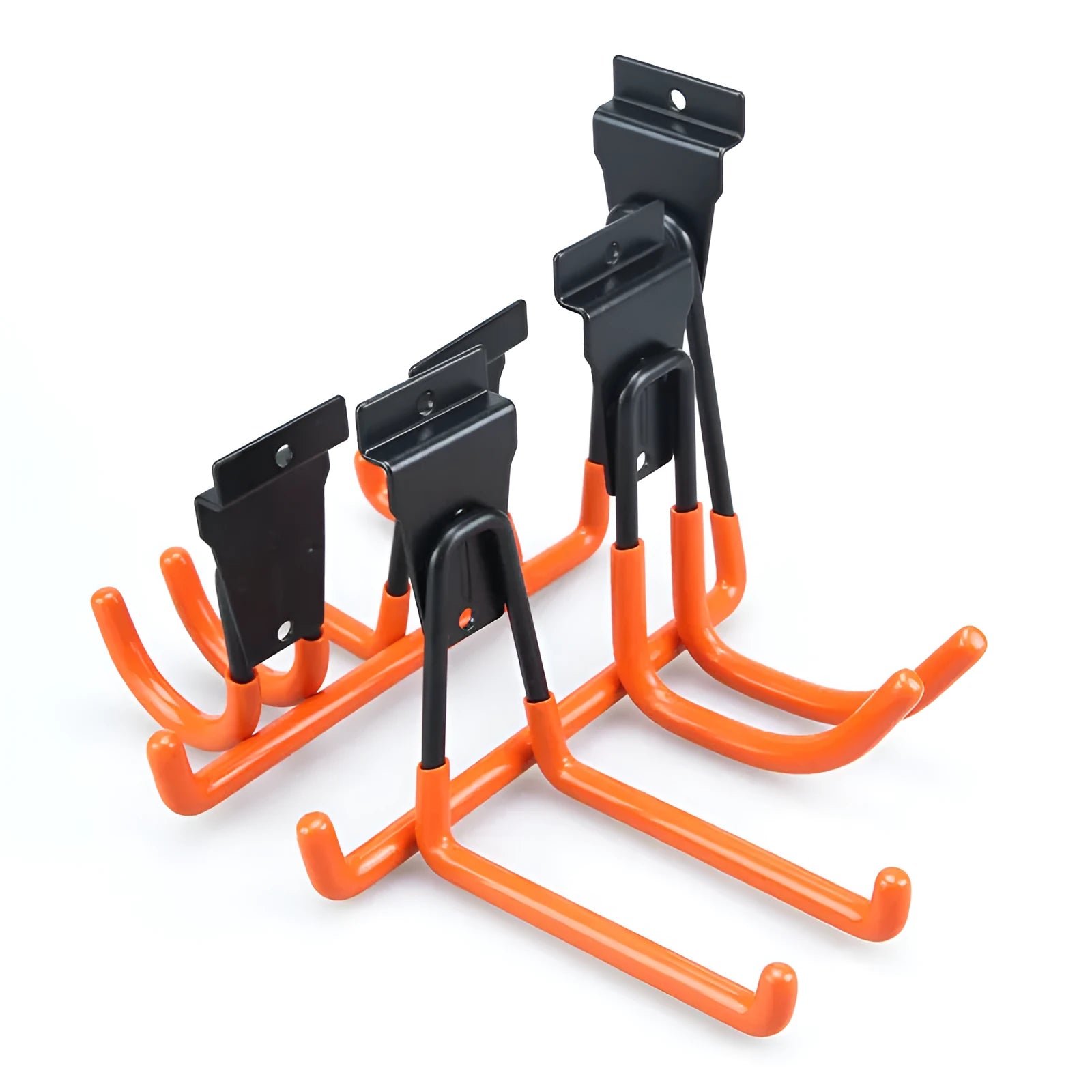 Carbon steel wire-wrap board storage hook in bright orange, black, or grey with mounting screws