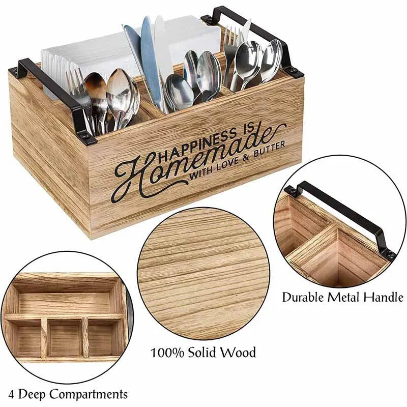 Wooden kitchen storage box with grid compartments in modern minimalist style