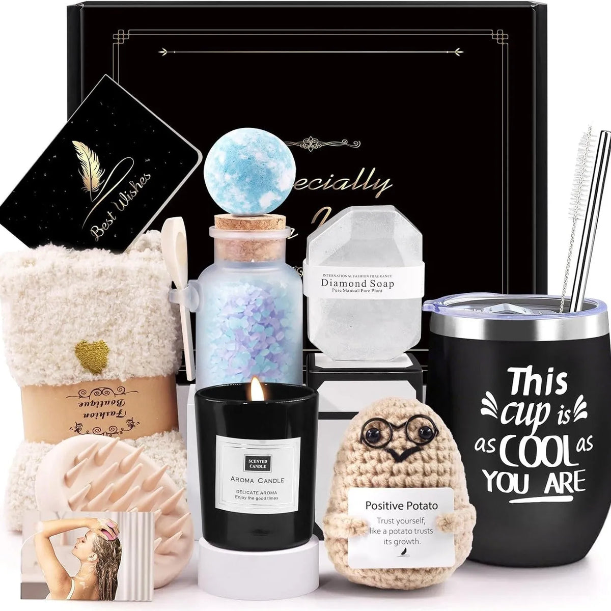 Soy wax aromatherapy candle bath set gift box in modern simplicity style, showing colour variation options