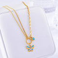 Gold epoxy butterfly necklace and bracelet set with titanium steel snake bones chain