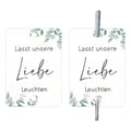 Pack of 50 white decorative paper labels with G45 I Make Love Sparkling design for weddings.