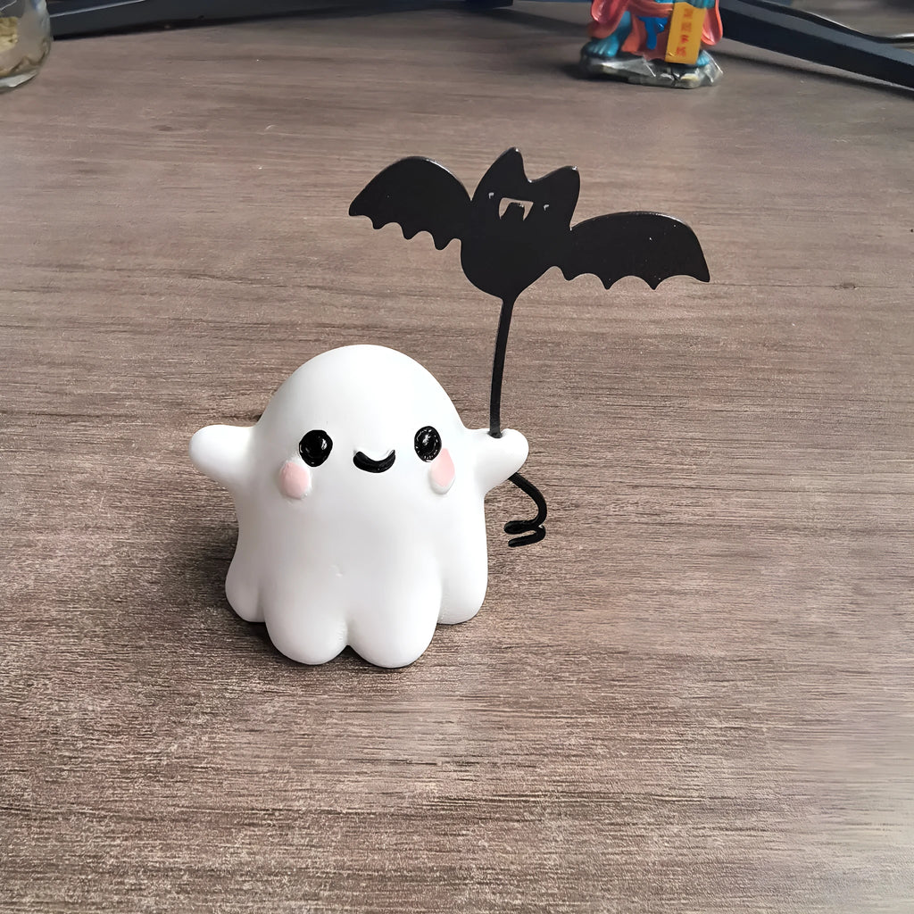 Mini ghost walking dog statue Halloween decoration with bat motif