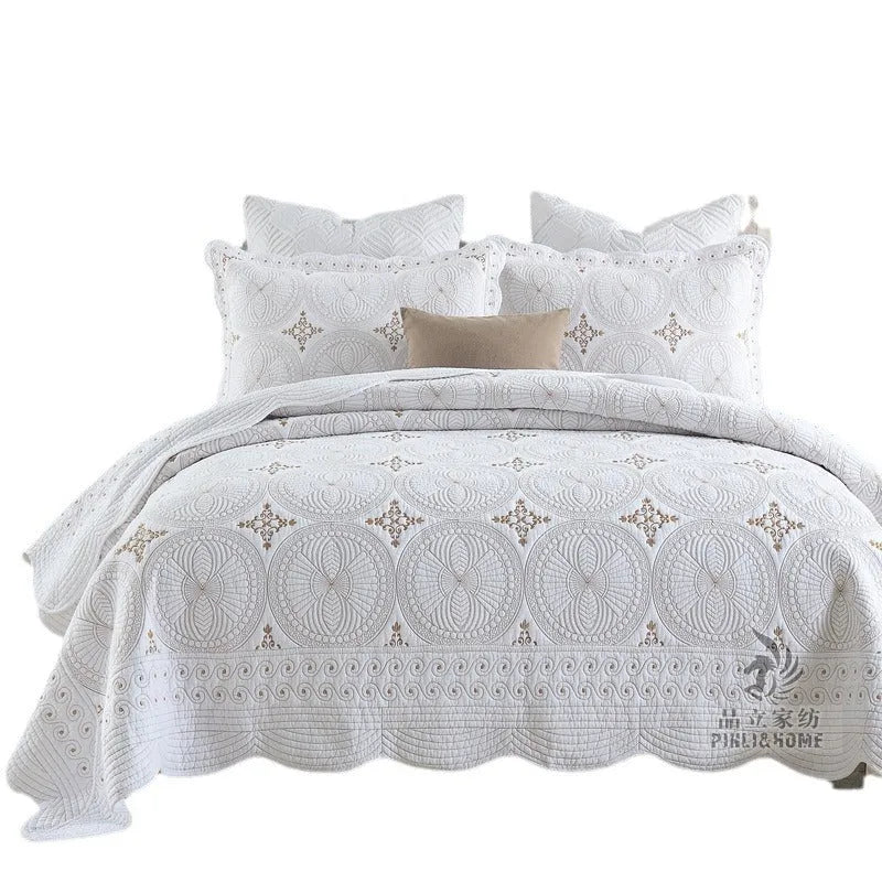European-style embroidered cotton bed cover set with two pillowcases for 1.8m beds
