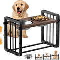 Black wooden dog bowl bracket 37x23cm with non-slip base for feeding station