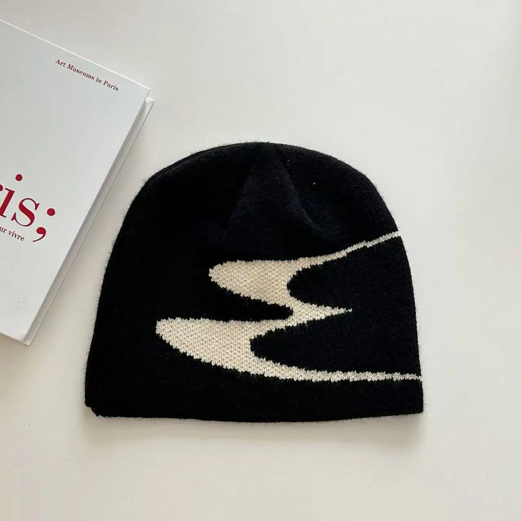 Medium acrylic fibre knitted beanie hat in black grey or white for autumn winter spring seasons