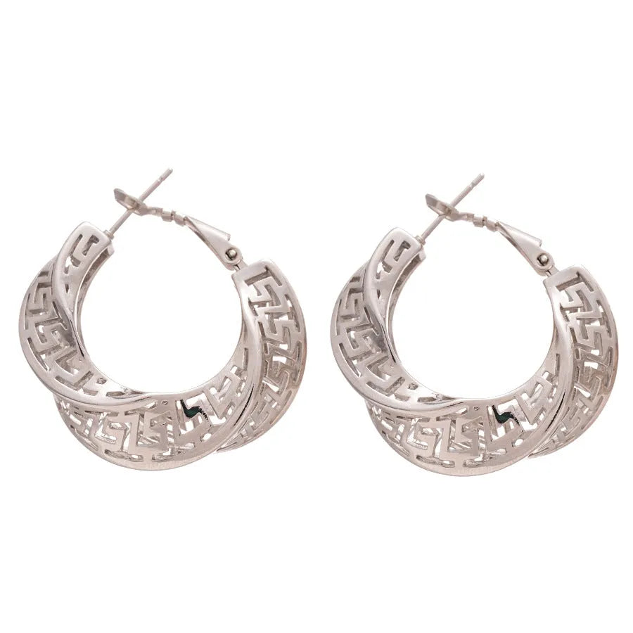 Geometric hollow stud earrings with twisted round design in gold electroplated finish