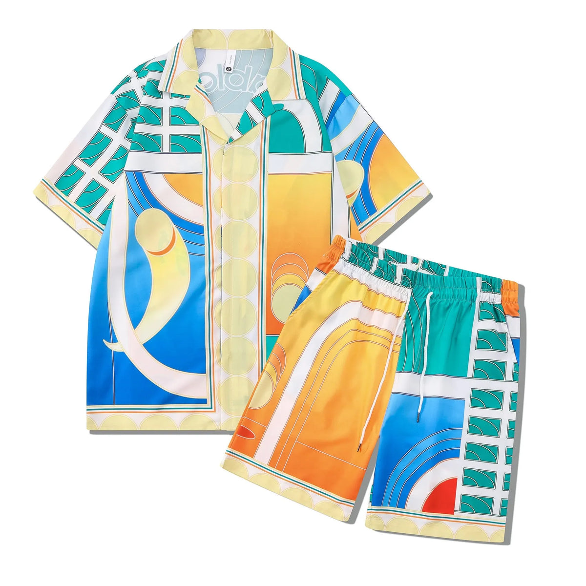 Beach outfit set with plaid printed shirt and matching trousers for teenagers in polyester fabric