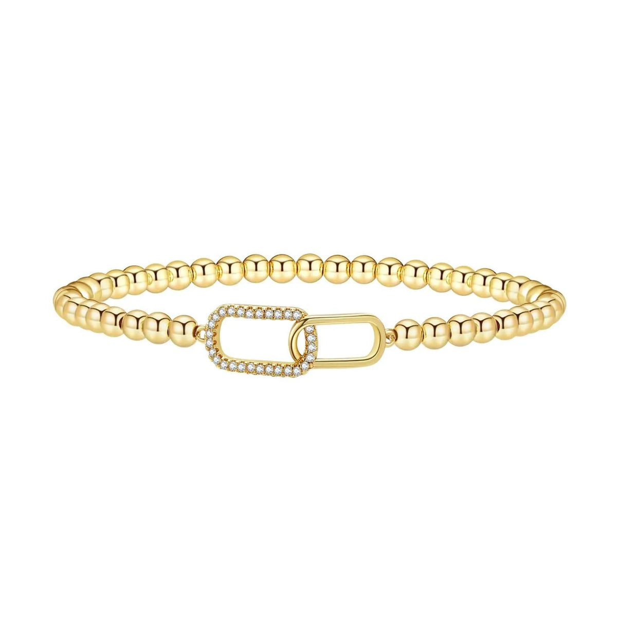Adjustable stainless steel beaded bracelet for women in a simple geometric style with round beads.