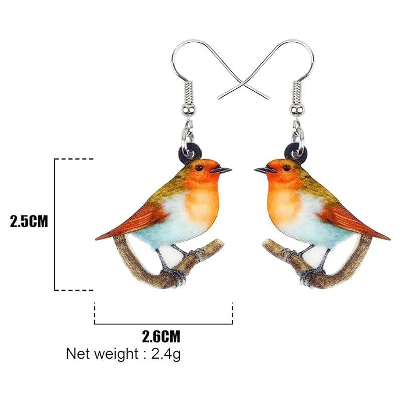 Blue titmouse design acrylic pendant earrings with geometric animal shape and snake decorative elements