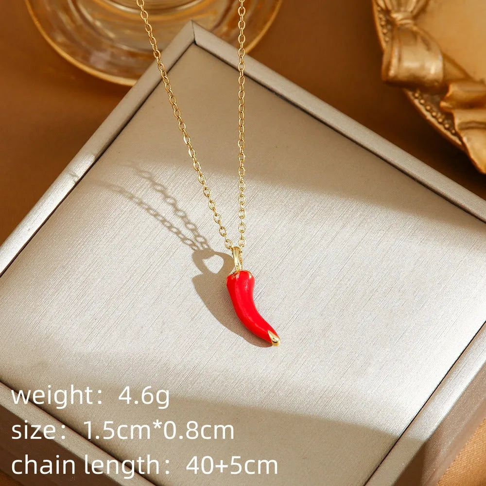 Women's titanium steel necklace with delicate indie cherry pendant on O-ring chain