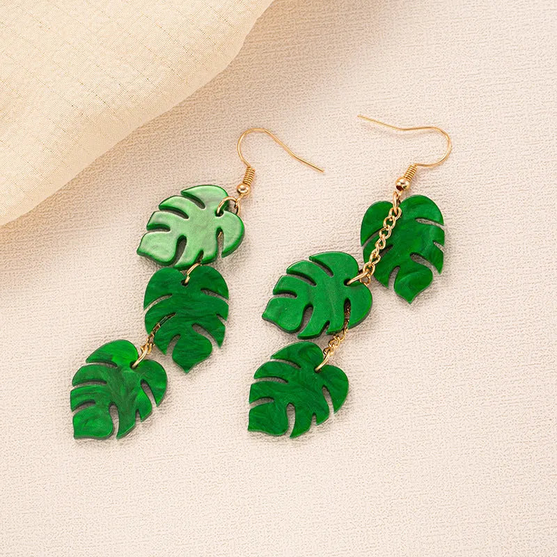 Drop-shaped coconut artocarpus pattern earrings with alloy hooks in five colour variations