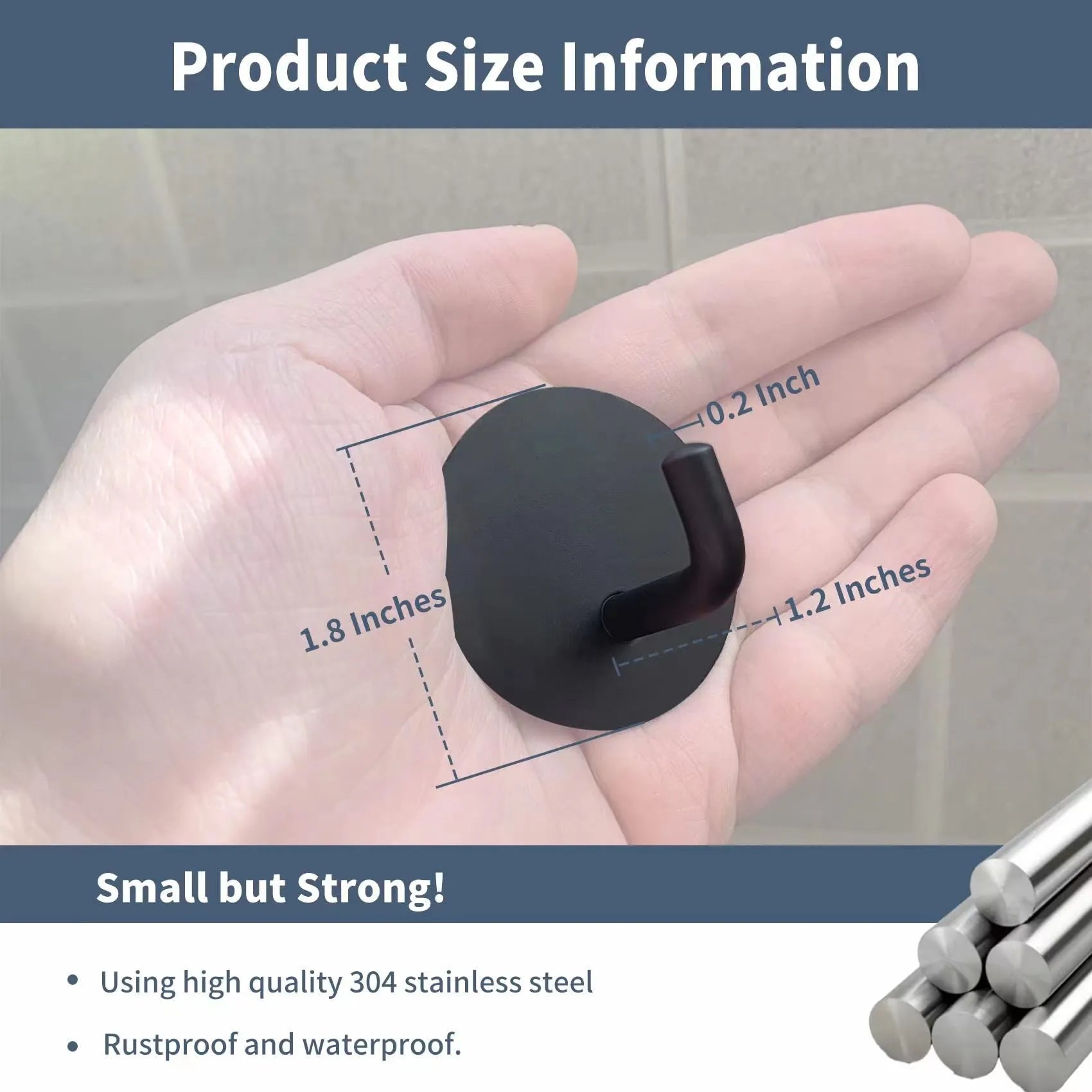 Black and polished stainless steel self-adhesive hook for 3kg load