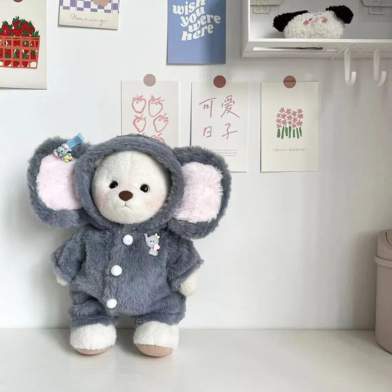 Grey elephant jumpsuit suit for 30cm Lina bear doll made from plush material