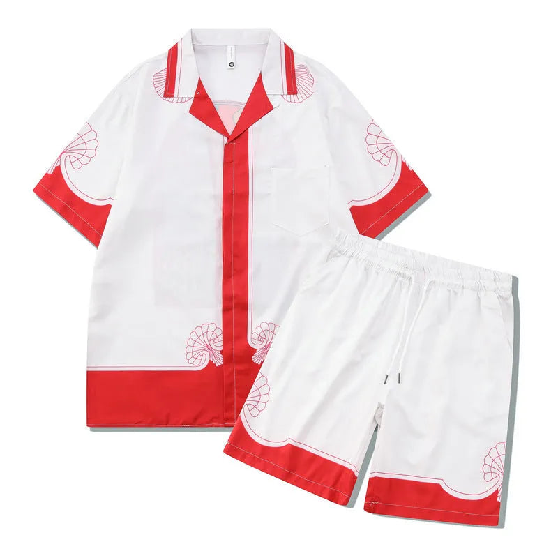 Beach outfit set with plaid printed shirt and matching trousers for teenagers in polyester fabric